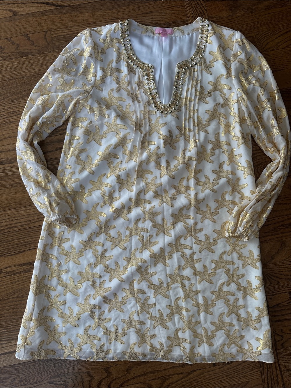 Lilly Pulitzer Colby Silk Tunic Dress Metallic Starfish - Picture 5 of 8